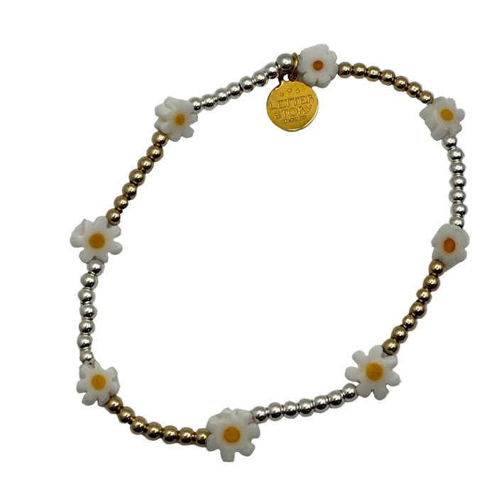 14K GOLD FILLED & STERLING SILVER DAISY BRACELET