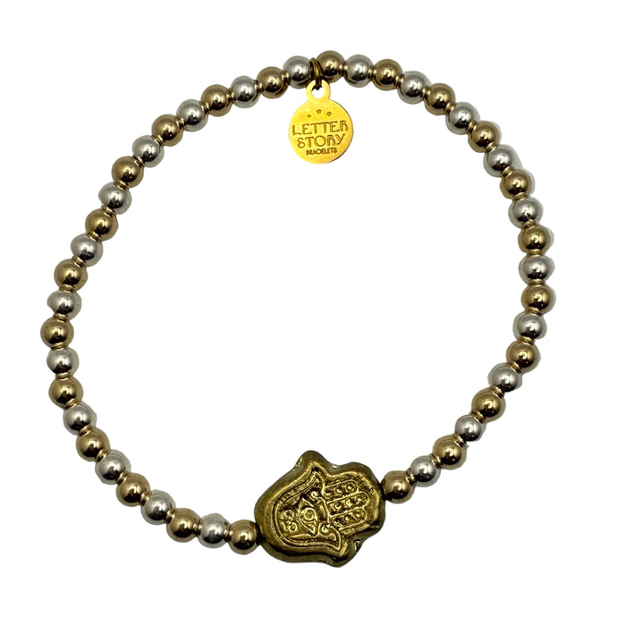 14K GOLD FILLED & STERLING SILVER GLASS HAMSA BRACELET