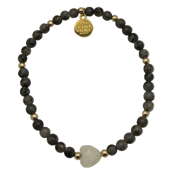 BLACK LABRADORITE, ROSE QUARTZ & 14K GOLD FILLED SPACER BRACELET