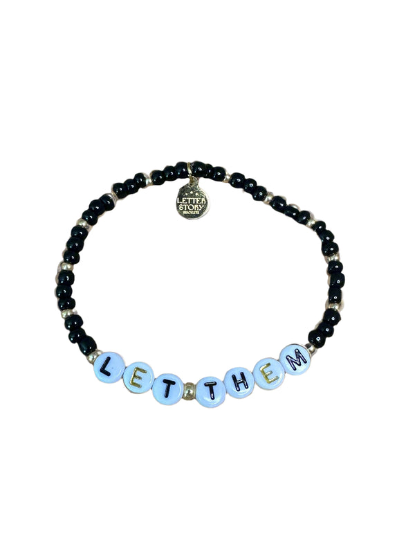 LET THEM - BLACK & GOLD GLASS BEADED BRACELET