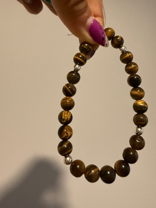 Tigers Eye & Sterling Silver Men's Bracelet